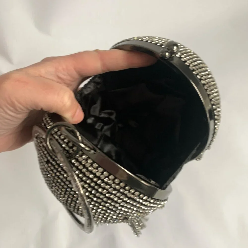 Badgley Mischka Rhinestone Ball Clutch Bag - Black - Picture 7 of 8